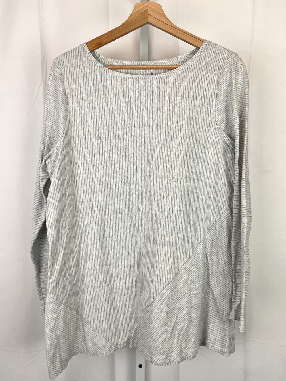 J. JILL PureJill Size L Striped Multi Seam Tee Knit Top Pima Cotton Gray